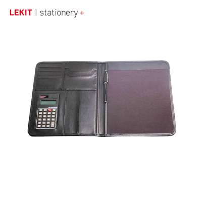 Hot Sale a4 leather custom personal portfolio folder with calculator